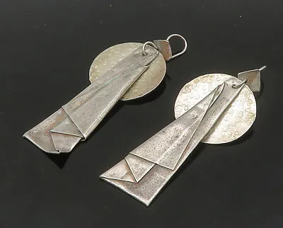 925 Sterling Silver - Vintage Modernist Hammered Dangle Earrings - EG10547 • $92.35