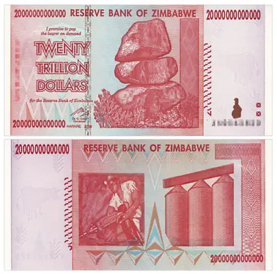 2008 Zimbabwe 20 Trillion Dollars Banknote Currency Uncirculated  • $62.39