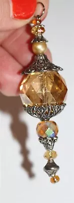 Vintage Large Beveled Aurora Borealis Crystal Bead Pendant Jewelry Finding #102 • $0.99