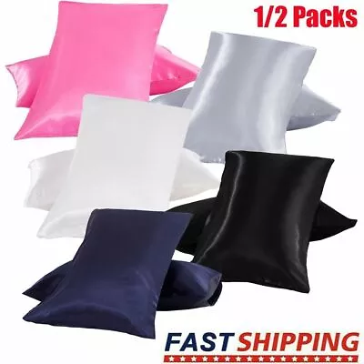 1/2Pcs Satin Silk Pillowcase Soft Bedding Standard Queen King Size Pillow Cover • $11.03