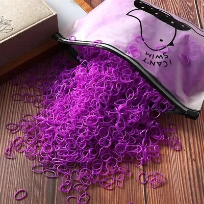 1000x Small Tiny Clear Neoprene Elastic Rubber Bands PURPLE Girls Hair Ties • £3.13