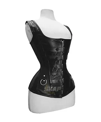 Leather Corset Overbust Corset Women Sexy Steel Boned Waist Trainer Zipper C15 • $129.99