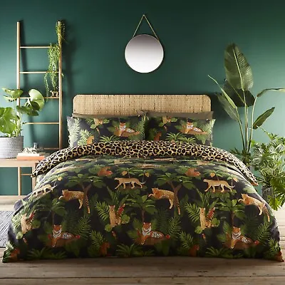 £19.25 • Buy Duvet Set Jungle Cats Palm Leaf Quilt Cover Tiger Cheetah Leopard Bedding Double