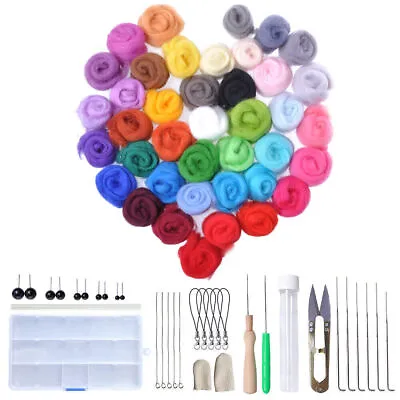 Needle Felting Starter Tool Kit Set Wool Roving 40 Colors  Fabric DIY Craft Gift • £5.39