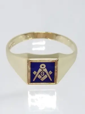 9ct Gold Vintage Masonic Enamel Swivel Signet Ring Gents  Size Z+4 • £375