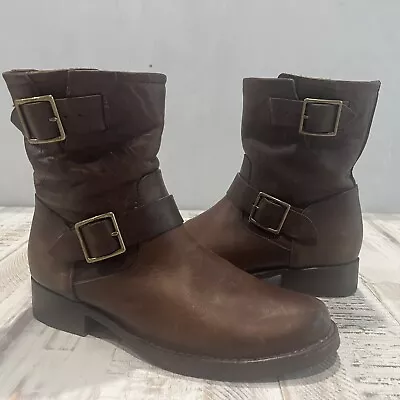 FRYE Vicky Engineer Womens Brown Leather Side Zip Buckle Boots Sz 8.5 B 3474601 • $49.99