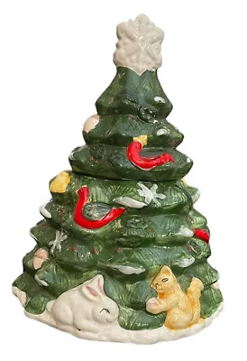 AMC NY Musical Christmas Cookie Jar 12” Ceramic Squirrel Rabbit Winter • $12.60