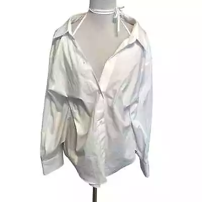 Zara NEW Multi Position Asymmetric Shirt Women's Large White Crisp Button Top • $37.95