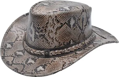 £49.99 • Buy Men Snake Print Real Leather Aussie Style Bush Hat Burmese Python Cowboy Cowgirl
