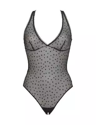 Calvin Klein Flocked Hearts Bodysuit 000QF5486E Sexy Sheer Mesh Body Black • £28