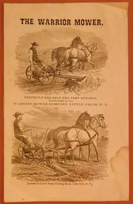 1860's Horsedrawn: The Warrior Mower Advertising Pamphlet Little Falls NY C345 • $24.95