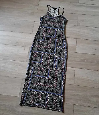 Atmosphere Black Multi Ethnic Print Stretch Maxi Dress Party Holiday Casual UK8 • £8.50