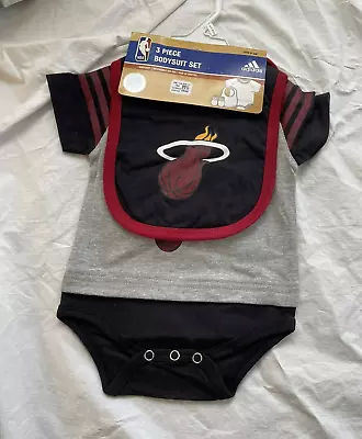 Adidas Miami Heat 3 Piece Bodysuit Baby Set Bib Booties NBA 0/3months • $24