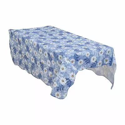 Blue Daisy Vinyl Rectangle Table Cover Flower Tablecloth 54  X 71  Washable • $17.09