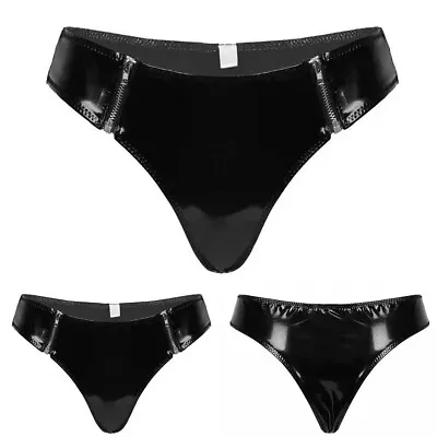 Women Sexy Shiny Zip PVC Thongs G-String Short Briefs Underwear Lingerie Panties • £8.92
