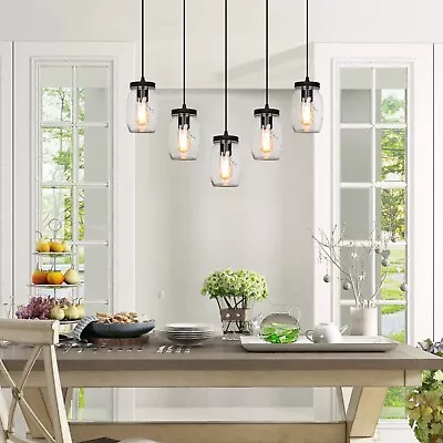 5 Light Glass Mason Jar Light Kitchen Island Pendant Light Ceiling Light Fixture • $93.23