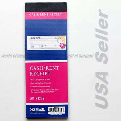 Cash / Rent CARBONLESS Receipt Book 2 Part 50 Sets Money Record Booklet C014 • $7.95