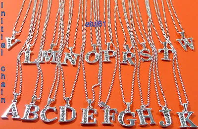 Initial Letter Name Pendant Necklace Silver Plated & Crystal On 18  Chain New • £2.49