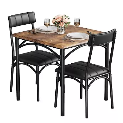 3 PCS Dining Set Table And 2 Upholstered Chairs Wood Top For Small Space Kitchen • $109.99