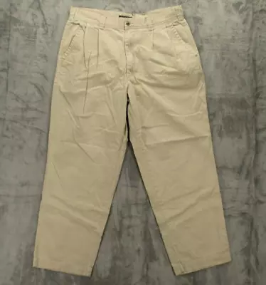 Perry Ellis Khaki Pants Men's 36 Pleated Beige Solid Color Straight Leg • $5.96