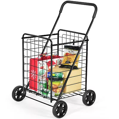 Folding Shopping Cart Utility Trolley Portable For Grocery Laundry Travel Black • $62.49