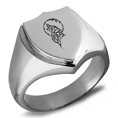 Stainless Steel Howling Mad Wolf Shield Crest Biker Plain Mens Signet Ring • $15