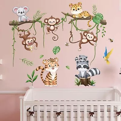 Jungle Animals Climbing Tree Wall Decals - Monkey Tiger Leopard Koala Raccoon... • $23.86