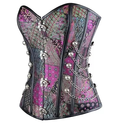 Charmian Women's Spiral Steel Boned Steampunk Gothic Bustier Corset W Chains XL • $41.99