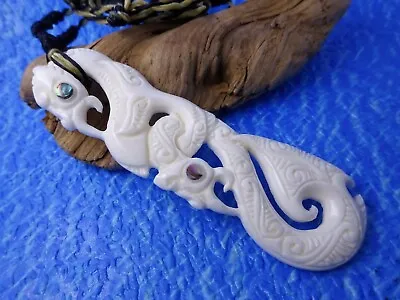 Large Maori Double Manaia Fish Hook Truthseeker Pendant Macrame Necklace • $30.80