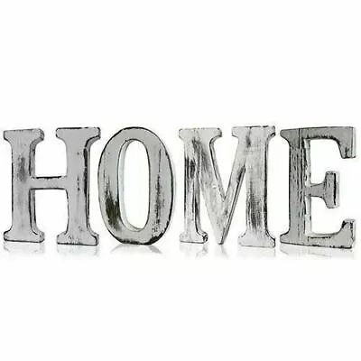 Shabby Chic Letters - HOME (4) Large Mango Wood 15cm Letters White Wash Ornament • £15.38