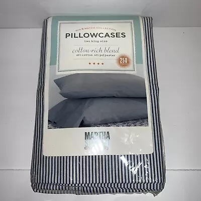 Martha Stewart Everyday 2 King Size Pillowcases 250 Thread Count Blue Stripe • $22.50