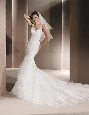 La Sposa St. Patrick Romantica Wedding Dress 14 Illusion Lace Mermaid Tulle NWT • $599