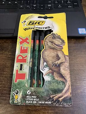 VTG NOS 1997 BIC Wavelengths ~ T-Rex Dinosaur Pens NEW 6-Pack ~ BLACK INK • $19.99