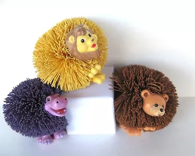 🐸VTG Koosh Balls Critters Cuddly Pets ZOO Animals Lot Of 3 Lion Hippo Bear • $19.36