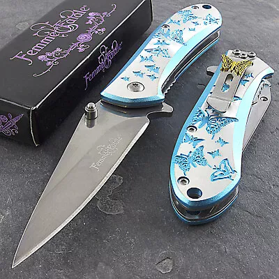 7  FEMME FATALE BLUE SPRING ASSISTED FOLDING POCKET KNIFE EDC Open Women Girl • $9.95