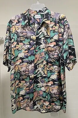 Vintage Cezar 100% Silk Short Sleeve Button Down Shirt Mens L Sopranos Abstract • $24.99