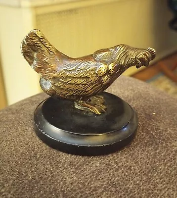 Antique CHICKEN Hen Bronze Figurine On Stone Base • $95