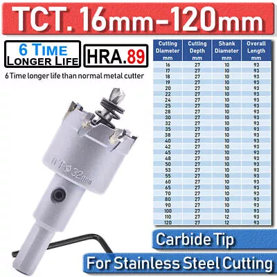 16-120mm TCT Carbide Hole Saw Cutter Metal For HSS Stainless Steel Metal Cutting • £6.49