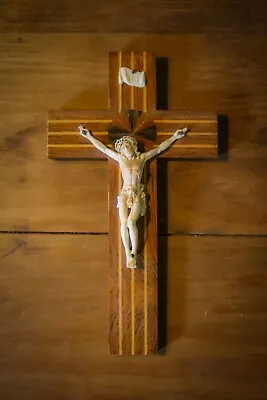 Antique - Crucifix Cross - Wood & Brass - Rare - Alter - Idol • £19.99