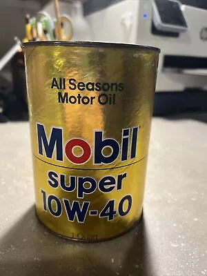 VINTAGE MOBIL SUPER 10W-40 ALL SEASONS MOTOR OIL 1 QUART CAN Empty From Bottom • $12.95