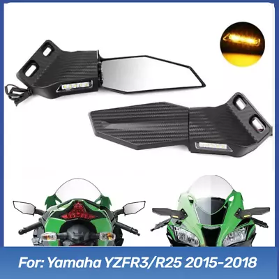 Complete Wing Rearview Mirrors W/ Turn Signals Light For Yamaha  2015-2018 YZFR3 • $44.01