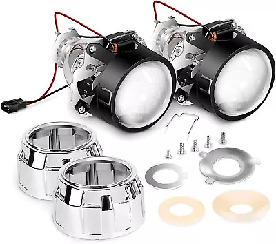 2.5  Mini Projector Lens Kits For H1 Headlight Bulb Retrofit Chrome Shroud H4 H7 • $75