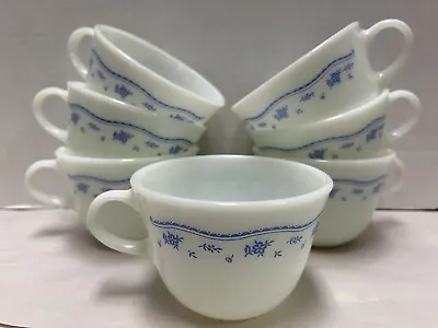 PYREX Morning Blue Microwave Safe Mugs/cups 7 Pieces Milk Glass Vintage • $88.33