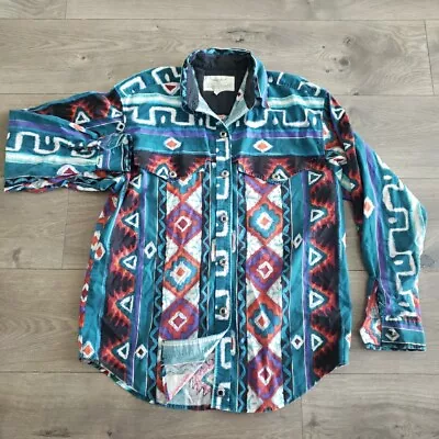 Longhorn By Niver Eestern Long Sleeve Shirt Mens Aztec Button Slim Fit **READ** • $16.99