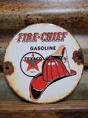 Vintage Texaco Porcelain Sign Old Fire Chief Gas Station Pump Plate Motor Oil 6  • $129.86