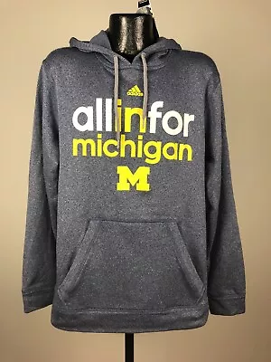 Men's Adidas Michigan Wolverines Heather Navy Ultimate Fleece Hoodie NWT Large • $40