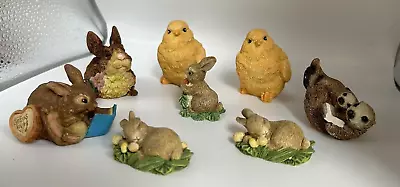 Easter Lot Of 8 Critters (5 Bunnies 2 Chicks 1 Otter) Miniature Figurines Resin • $0.99