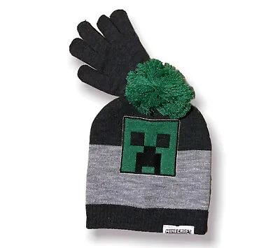 Minecraft Kids Bobble Hat Gloves Set Creeper Knitted Beanie One Size New • $23.99