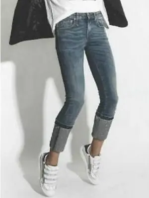 R13 Kinsley Stretch Kate Skinny Let Down Hem Distressed Cuff Jeans Sz.27 • $76.50