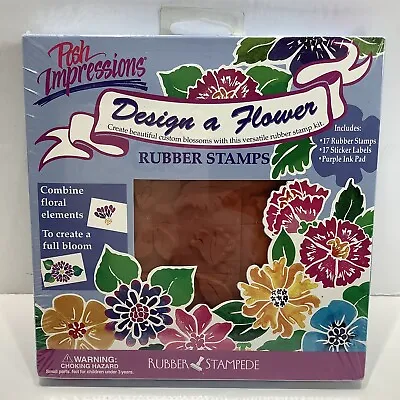 $12.99 • Buy Posh Impressions Design A Flower 17 Stamps, Sticker Labels & Purple Ink Pad New